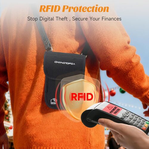 RFID passport holder for travel with hidden neck wallet design