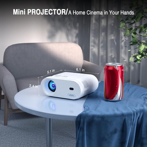portable mini projector for travel on small tripod